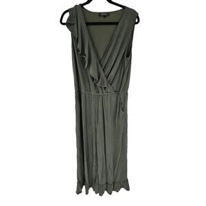 Spense Women's Dark Green Sleeveless V Neck Wide Leg Jumpsuit Size L/G